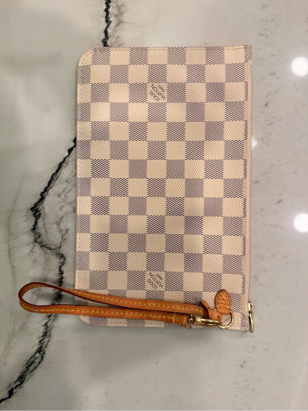 Canvas Check Wristlet Clutch in Cream and Brown